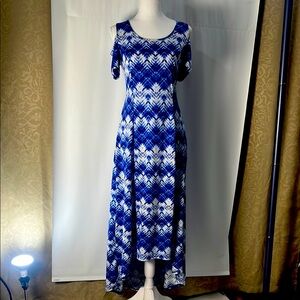 RELATIVITY Blue and White High Low Flutter Sleeve Sundress